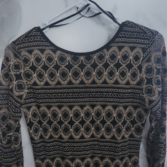 Forever 21 Black & Gold Metallic Bodycon Long Sleeve Dress (Size M) - Picture 4 of 5